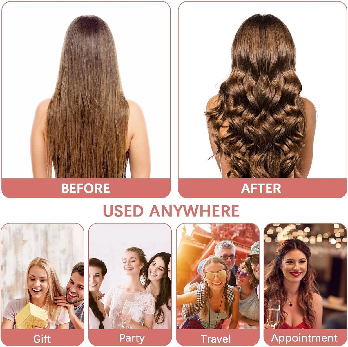 Heatless Curls - Hair curler - hair rollers - Curlers without heat - soft sleep curl scrunchie - for long, medium-length hair - hair curler without heat - satin night curler - lazy scrunchie - DIY hair styling tools - pink - Ã 18cm.
