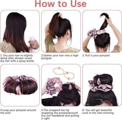 Heatless Curls - Hair curler - hair rollers - Curlers without heat - soft sleep curl scrunchie - for long, medium-length hair - hair curler without heat - satin night curler - lazy scrunchie - DIY hair styling tools - pink - Ã 18cm.