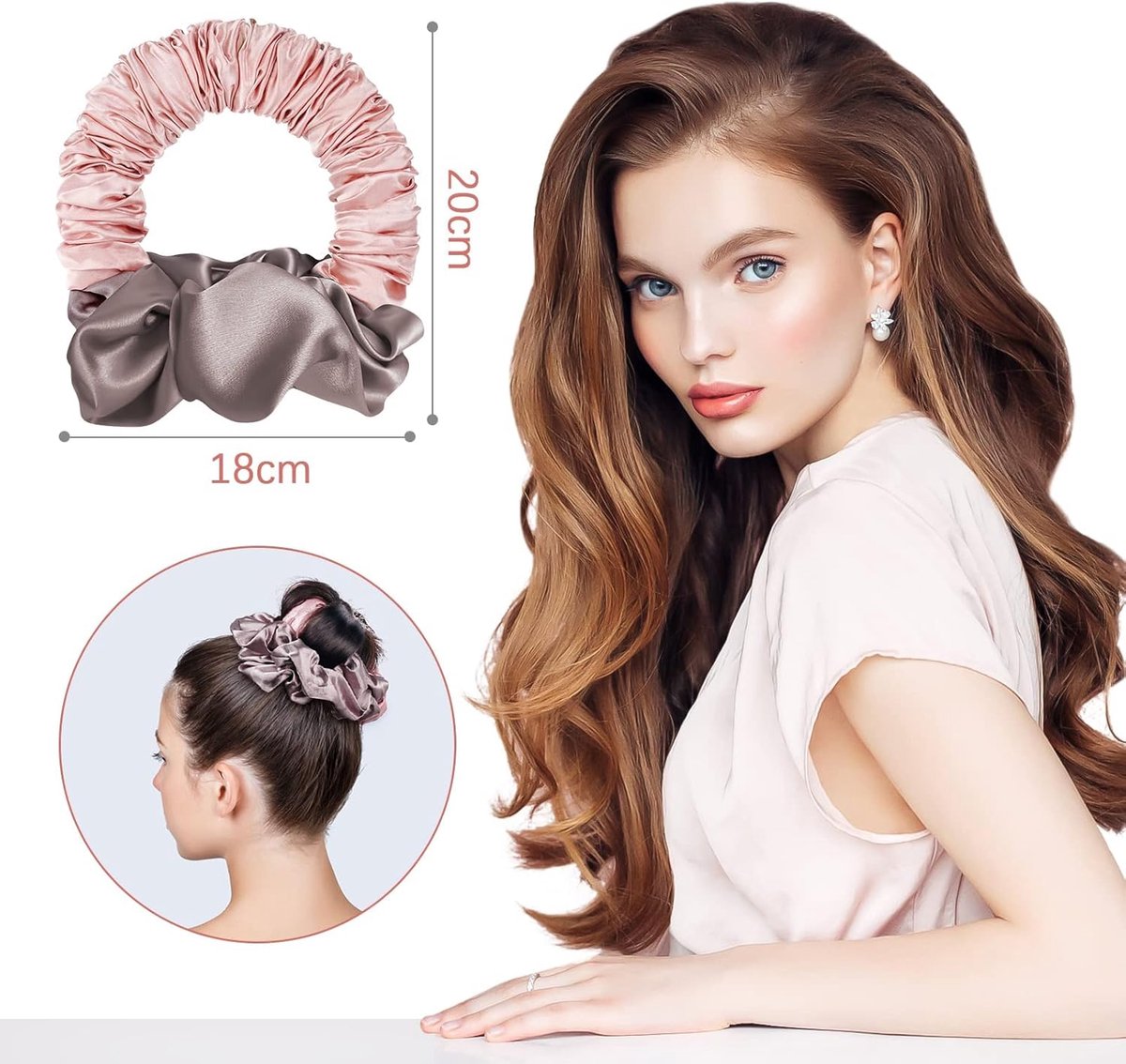 Heatless Curls - Hair curler - hair rollers - Curlers without heat - soft sleep curl scrunchie - for long, medium-length hair - hair curler without heat - satin night curler - lazy scrunchie - DIY hair styling tools - pink - Ã 18cm.