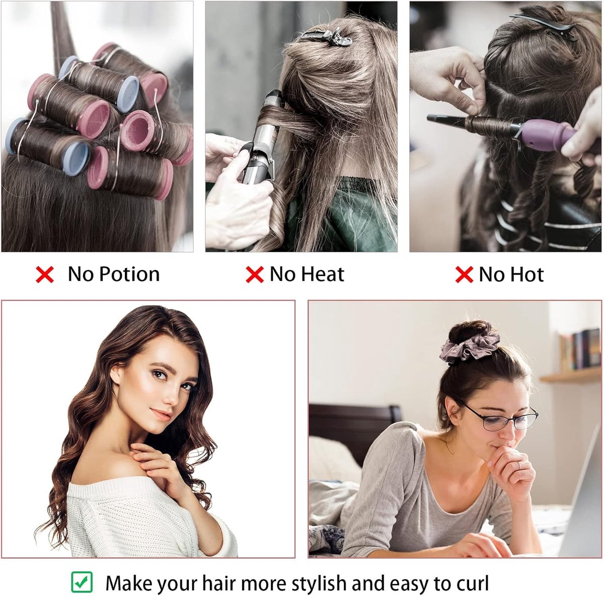Heatless Curls - Hair curler - hair rollers - Curlers without heat - soft sleep curl scrunchie - for long, medium-length hair - hair curler without heat - satin night curler - lazy scrunchie - DIY hair styling tools - pink - Ã 18cm.