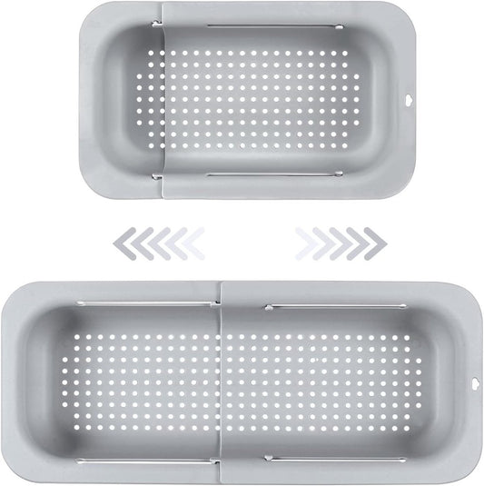 Sink drain basket - Strainer - Washing vegetables and fruit - Draining cooked pasta and drying dishes - Extendable and telescopic - New kitchen accessories for the home - Grey
