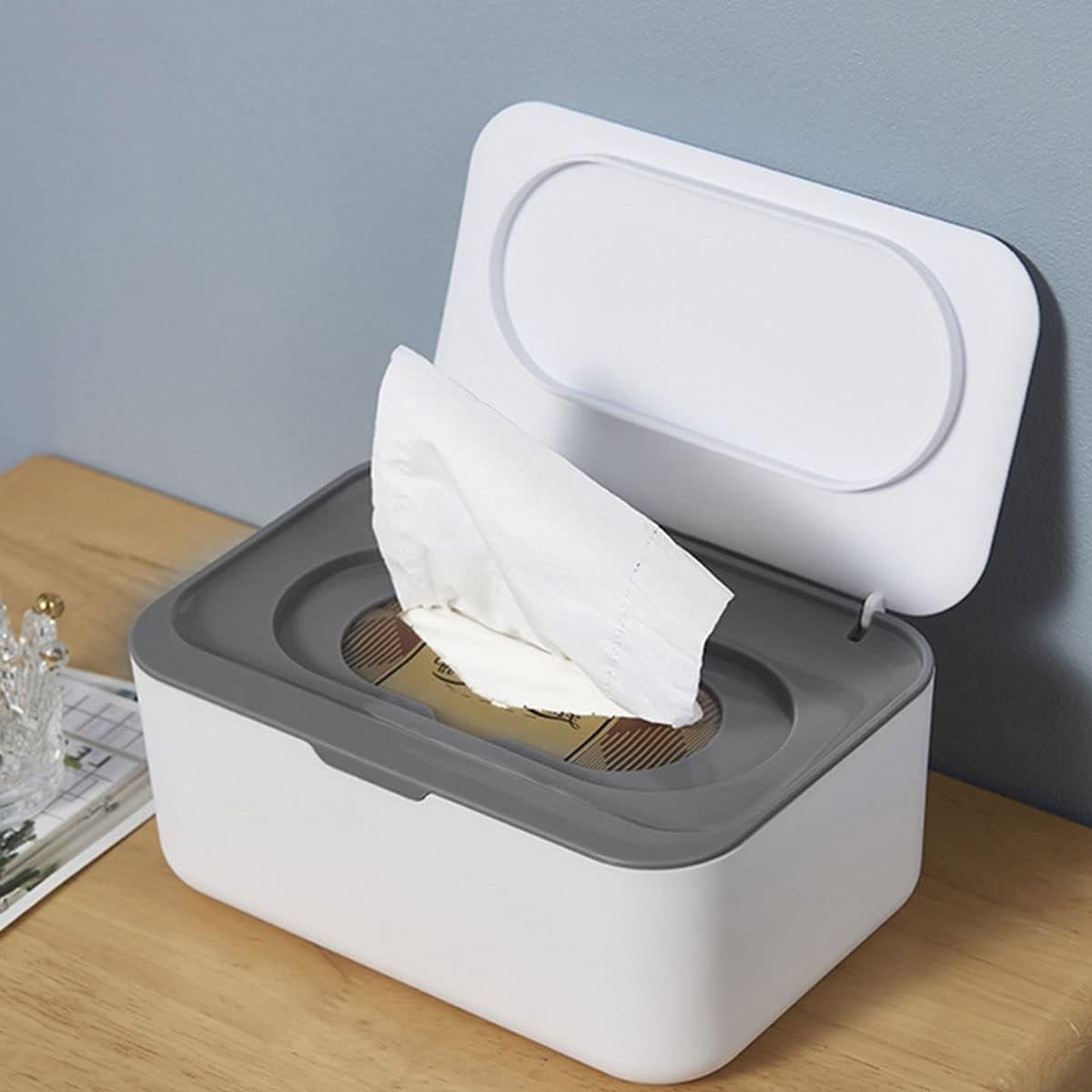 Tissue box - 19*13*7.8cm - Dispenser box for wet wipes - Baby wipes box - mask storage box - toilet wipes box - box with lid for dry tissues - keep wipes fresh with sealable lid - dustproof storage box for tissues - white