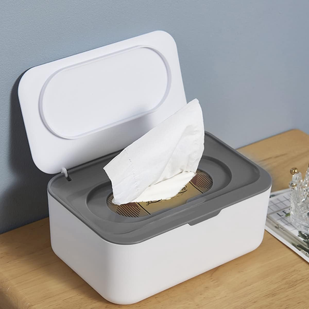 Tissue box - 19*13*7.8cm - Dispenser box for wet wipes - Baby wipes box - mask storage box - toilet wipes box - box with lid for dry tissues - keep wipes fresh with sealable lid - dustproof storage box for tissues - white
