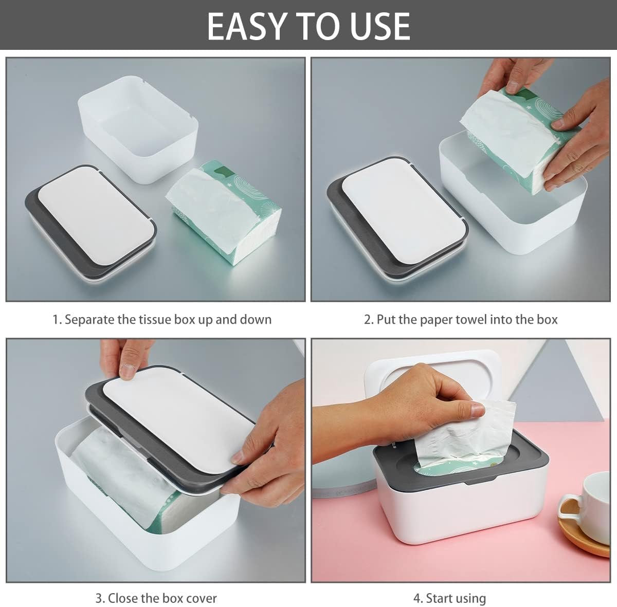 Tissue box - 19*13*7.8cm - Dispenser box for wet wipes - Baby wipes box - mask storage box - toilet wipes box - box with lid for dry tissues - keep wipes fresh with sealable lid - dustproof storage box for tissues - white