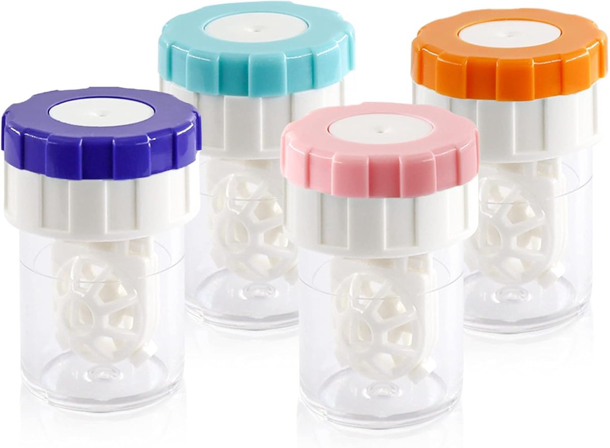 Lens case - 4 pieces - Contact lens holder - lens cleaning container - portable contact lens cleaner - contact lens cleaner - contact lens container cleaner - contact lens case - plastic - Manual contact lens cleaner - Travel storage set.
