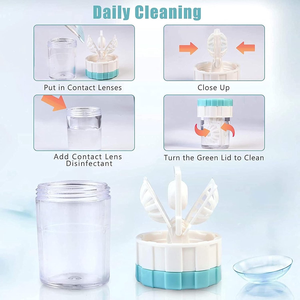 Lens case - 4 pieces - Contact lens holder - lens cleaning container - portable contact lens cleaner - contact lens cleaner - contact lens container cleaner - contact lens case - plastic - Manual contact lens cleaner - Travel storage set.