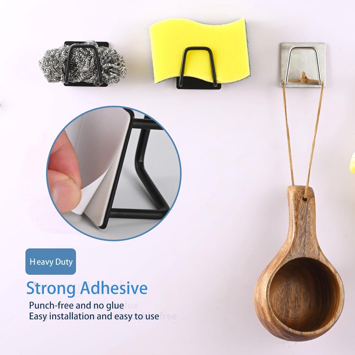 Sponge Holder - 2 Pieces - Self-Adhesive - Dishcloth Holder - Sink Sponge Holder - Sink Organizer - Sponge Holder - Wall Hook - Water Resistant - Sponge Holder for the Sink - for scrubbing cloths, dishcloths, exfoliants and strainer caps - Stainless Steel