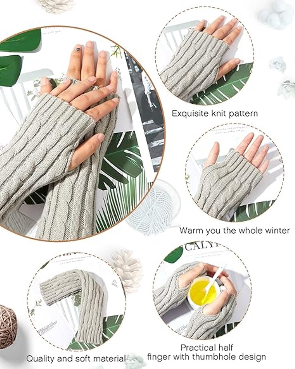 4 pairs of knitted arm warmer gloves - winter sleeves - winter long fingerless mittens - gloves - thumbhole gloves for men and women