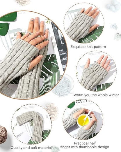 4 pairs of knitted arm warmer gloves - winter sleeves - winter long fingerless mittens - gloves - thumbhole gloves for men and women