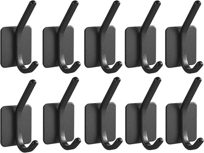 10 Pieces Heavy Duty Self-Adhesive Hooks - Wall Hook - Coat Rack - Coat Hook - No Drilling Required - Hanging Hooks - Wall Hook - Towel Hook - Bathroom Hooks - Easy to Install and Remove - For Home, School, and Office - Black