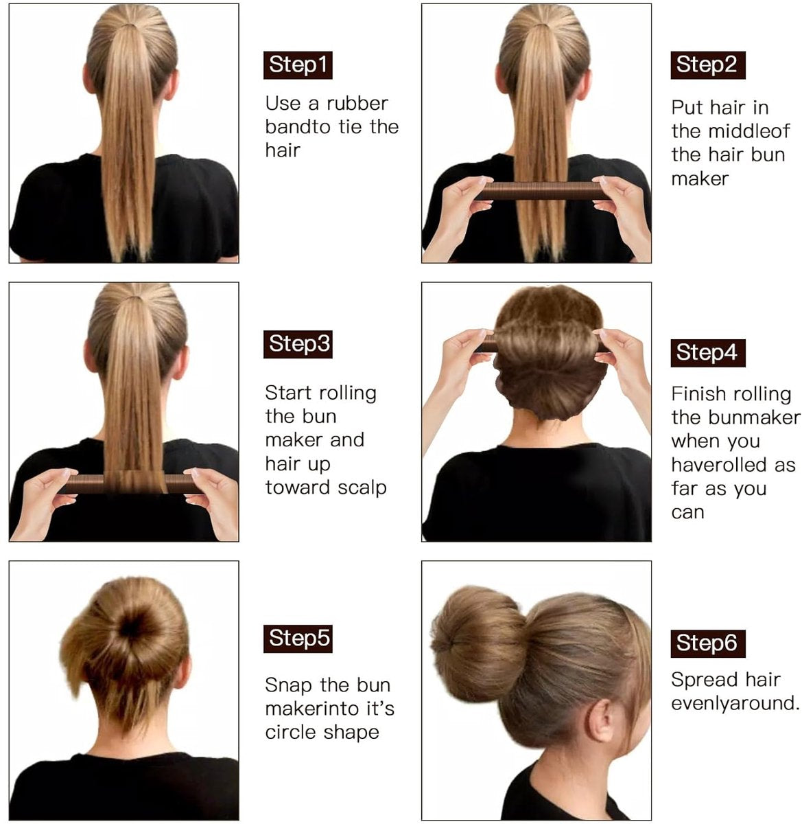 4-piece bun maker - Magic hairband - For children and women - DIY styler - Easily create a ballerina hairstyle - Create a perfect bun - Hairband - Bun - Bun maker for long hair - Four different colors.
