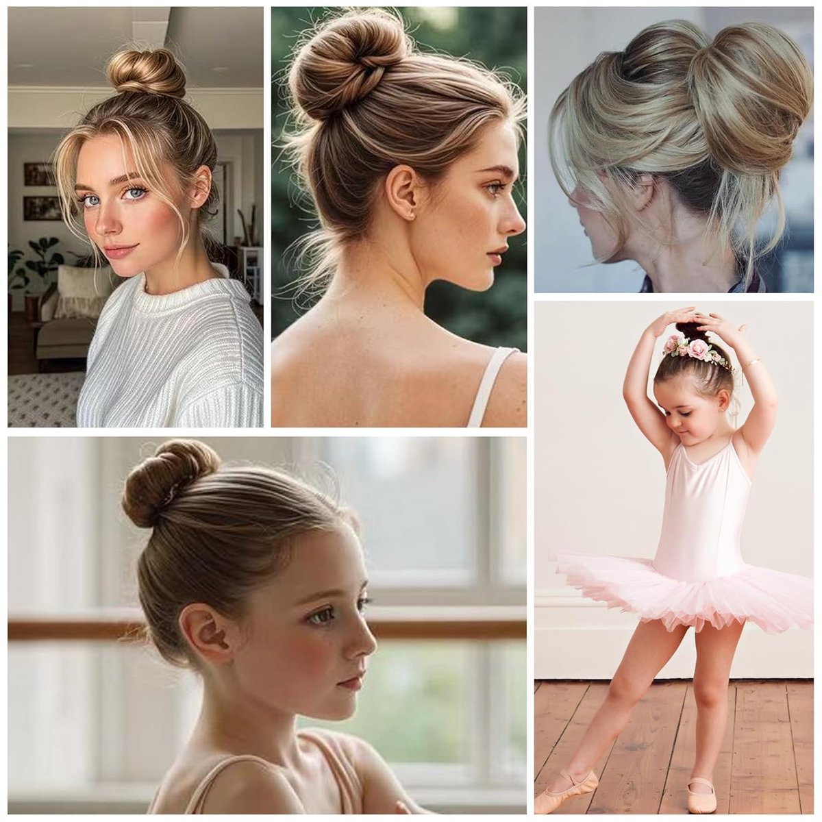 4-piece bun maker - Magic hairband - For children and women - DIY styler - Easily create a ballerina hairstyle - Create a perfect bun - Hairband - Bun - Bun maker for long hair - Four different colors.