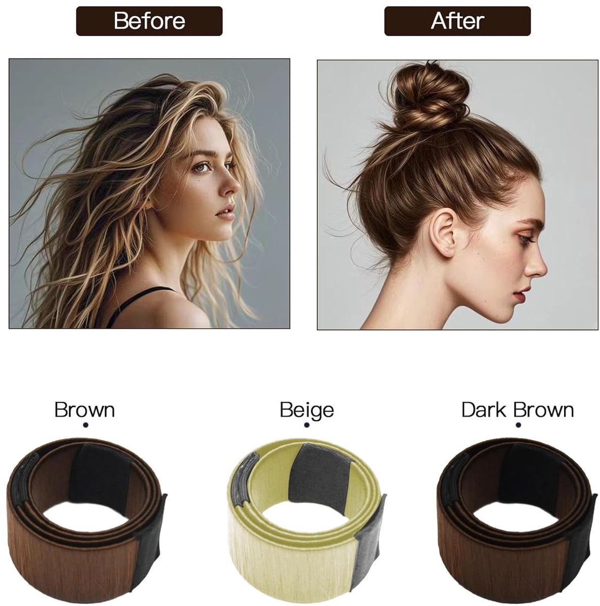4-piece bun maker - Magic hairband - For children and women - DIY styler - Easily create a ballerina hairstyle - Create a perfect bun - Hairband - Bun - Bun maker for long hair - Four different colors.