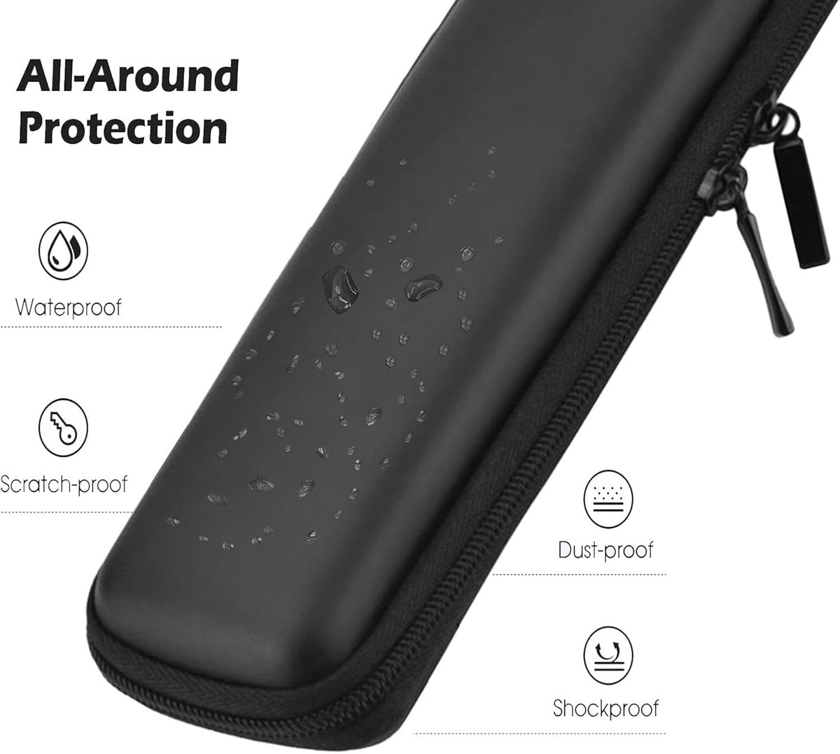 Hard-shell EVA pencil case - Zippered pencil case - Storage bag - Stationery box - Makeup bag - Portable - Multifunctional - Holder for Executive fountain pen and stylus, touch pen, USB cables - For adults, girls and boys - Black - 20*6*4 cm