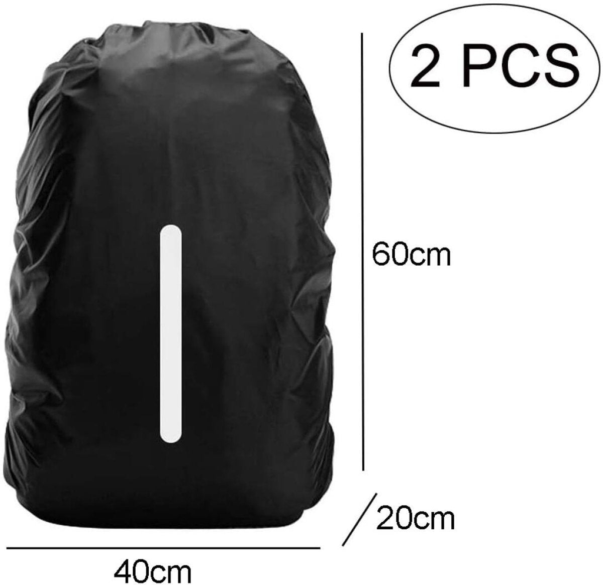 2 pieces - Backpack cover - Waterproof backpack cover - Waterproof rain cover for backpack - Waterproof rain cover - Reflective backpack cover - dust cover - for hiking, camping, traveling, cycling, outdoor activities - size M (40-50L) - 40*20*60 cm - bla