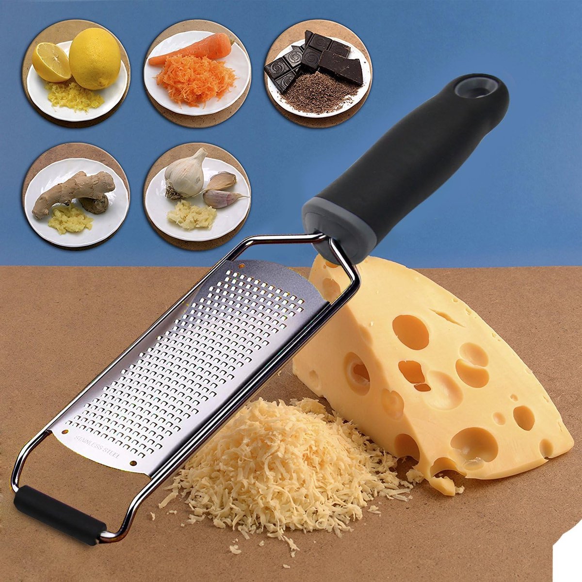 Zester - Lemon grater - Cheese grater - Ginger grater - Garlic grater - Long hand grater - Grater - Wide grater - for citrus fruits, cheese, ginger and dried cheese - 31*6.5 cm - black
