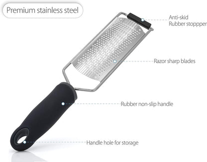 Zester - Lemon grater - Cheese grater - Ginger grater - Garlic grater - Long hand grater - Grater - Wide grater - for citrus fruits, cheese, ginger and dried cheese - 31*6.5 cm - black