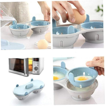 Microwave Egg Cooker - Egg Cooker - Egg Maker - 22*11*8 cm - Microwave egg cooker with 2 cavities - Poached Egg Maker - Poached Egg poacher - poached egg cups - Egg poacher - Egg Poaching Pan - Cooking Utensils - kitchen tools - blue