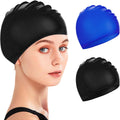 pieces - swimming cap - 23*20 cm - silicone swimming caps - hearing protection - waterproof swimming hat - keep dry for long and short hair - unisex swimming caps - for adults, children and juniors - black and blue.