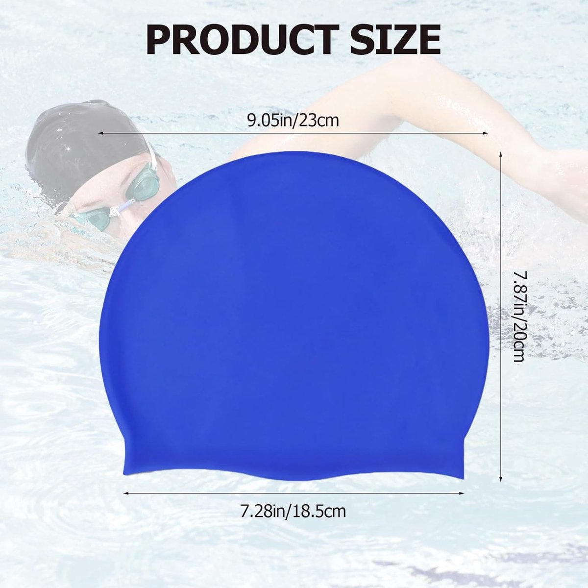 pieces - swimming cap - 23*20 cm - silicone swimming caps - hearing protection - waterproof swimming hat - keep dry for long and short hair - unisex swimming caps - for adults, children and juniors - black and blue.