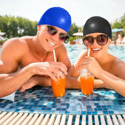 pieces - swimming cap - 23*20 cm - silicone swimming caps - hearing protection - waterproof swimming hat - keep dry for long and short hair - unisex swimming caps - for adults, children and juniors - black and blue.