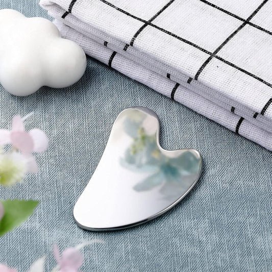 85*55mm - Stainless Steel Gua Sha Facial Instruments - Lymphatic Drainage Massage - Gua Sha for the Face - Metal Gua Sha - Skin Self-Care - Facial Sculpting Gua Sha - for the Body, Eyes, Jawline Shaper - with Dust Bag - Silver.