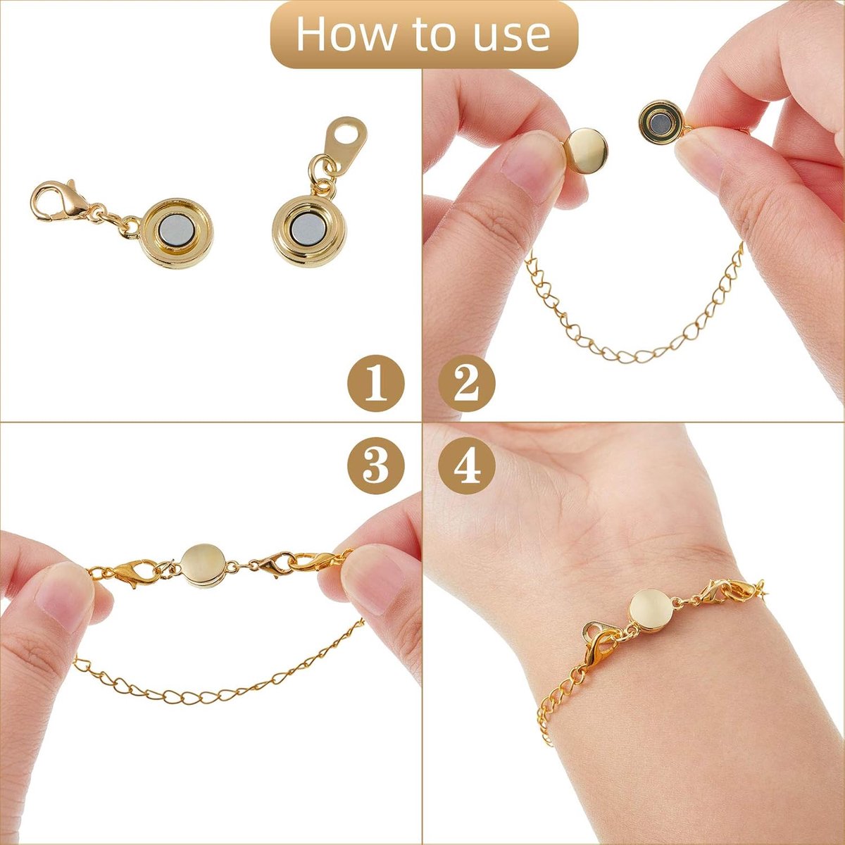 12 pieces - Magnetic jewelry clasps - lockable magnetic jewelry clasps - magnetic clasp - round chain clasps - bracelet extenders - for jewelry making, gift projects - gold, silver, rose gold