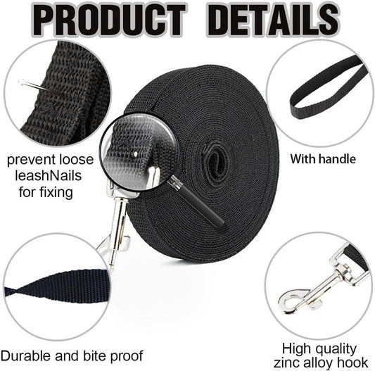 20m*2cm - Dog Leash - Dog Training Leash - Pet Leash - Waterproof - With wrist strap and 360° carabiner - long leash - leash - robust - Pet Supplies - for medium and large dogs - for obedience training - black