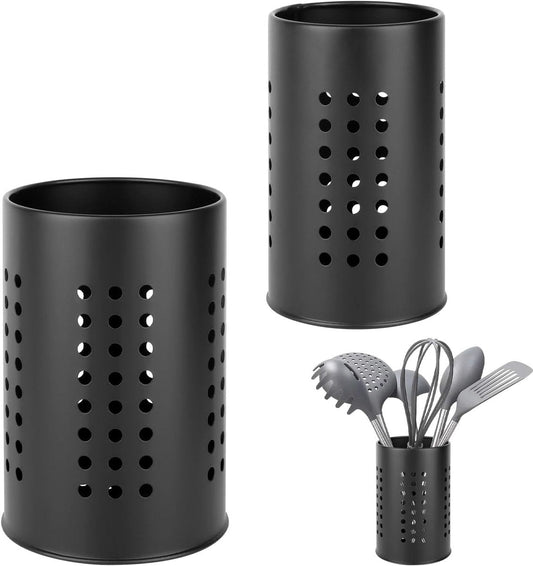 2 pieces - 18*12cm and 16.5*10cm - kitchen tool holder - stainless steel cutlery basket - tableware storage - drain rack - cutlery box - for organizing drawers and countertops - for kitchens - black