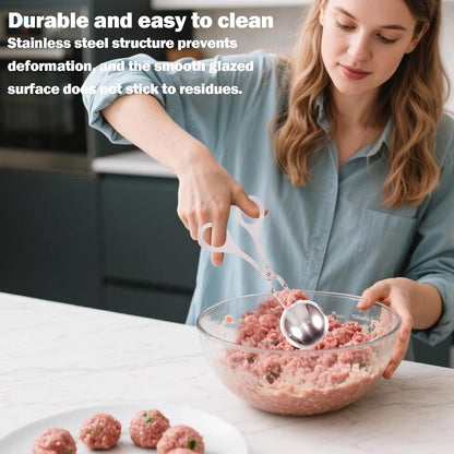 2 pieces - Meatball maker - Meatball tongs - Meatball mold - Meatball spoon - Tongs - Non-stick meatball tongs - Ice cream scoop - Clamp mold - Kitchen utensil - Diameter 3.5 cm, 4.5 cm - for making meatballs, ice cream, rice balls and fruit - silver