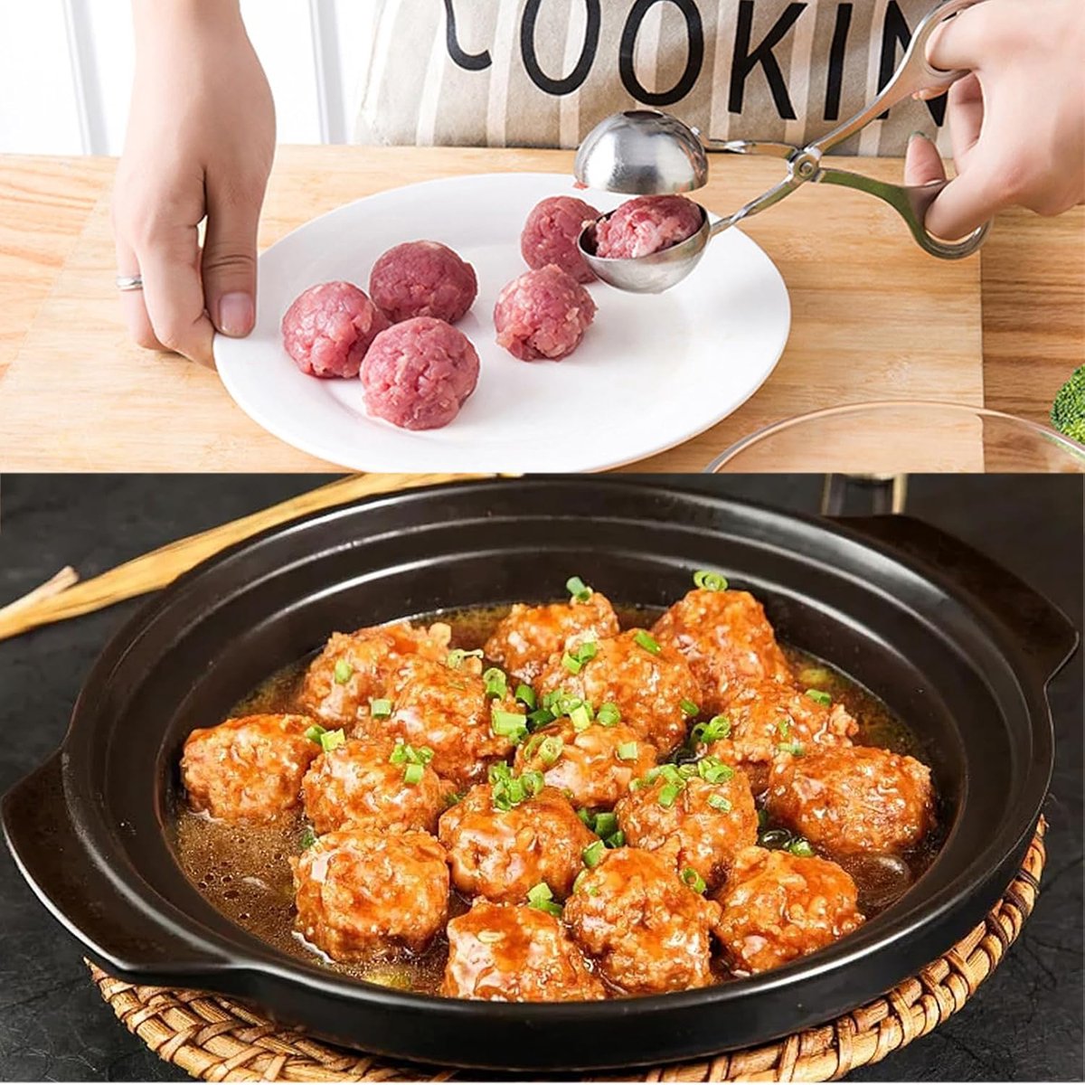 2 pieces - Meatball maker - Meatball tongs - Meatball mold - Meatball spoon - Tongs - Non-stick meatball tongs - Ice cream scoop - Clamp mold - Kitchen utensil - Diameter 3.5 cm, 4.5 cm - for making meatballs, ice cream, rice balls and fruit - silver