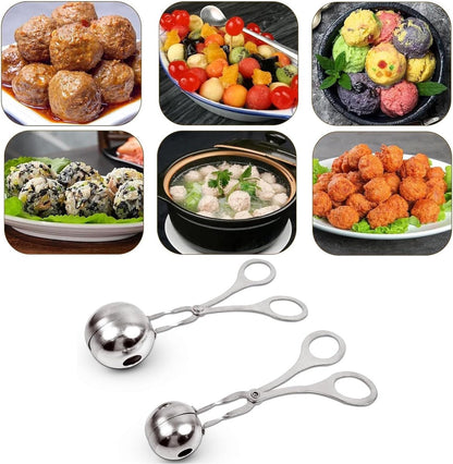 2 pieces - Meatball maker - Meatball tongs - Meatball mold - Meatball spoon - Tongs - Non-stick meatball tongs - Ice cream scoop - Clamp mold - Kitchen utensil - Diameter 3.5 cm, 4.5 cm - for making meatballs, ice cream, rice balls and fruit - silver