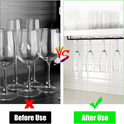 Wine glass holder - Glass hooks for shelf - Iron glass holder for glasses - Wall display holder - Hanging glass holders - Metal hanging glass holder - Display rack - hooks - for bars, wine cabinets, cupboards, kitchens, restaurants - 26*11.5 cm - black