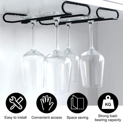 Wine glass holder - Glass hooks for shelf - Iron glass holder for glasses - Wall display holder - Hanging glass holders - Metal hanging glass holder - Display rack - hooks - for bars, wine cabinets, cupboards, kitchens, restaurants - 26*11.5 cm - black