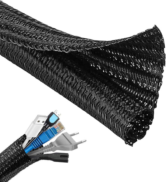 3m*13mm - cable protector - cable management - cable sleeve - black cable cover - cable management - cable cover for cable harness - braided cable cover - split and self-rolling cover - for USB cable, power cable, audio and video cable - black.