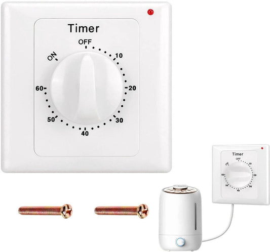 Countdown Switch - 60 minutes - Countdown timer switch - Mechanical countdown timer socket - time switch - timer light switch - with timer - timer socket - for bathroom extractor fan, garage, laundry room, storage room or spa - white.