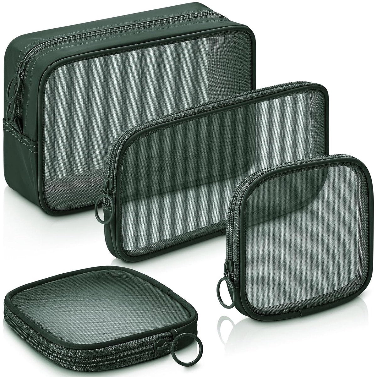 pieces - Cosmetic bag - Travel toiletry bag - Storage bag - mesh cosmetic bag - travel bag with zipper - mini makeup bag - for daily accessories - for travel and daily use - small, large, medium - olive green.