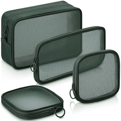 pieces - Cosmetic bag - Travel toiletry bag - Storage bag - mesh cosmetic bag - travel bag with zipper - mini makeup bag - for daily accessories - for travel and daily use - small, large, medium - olive green.