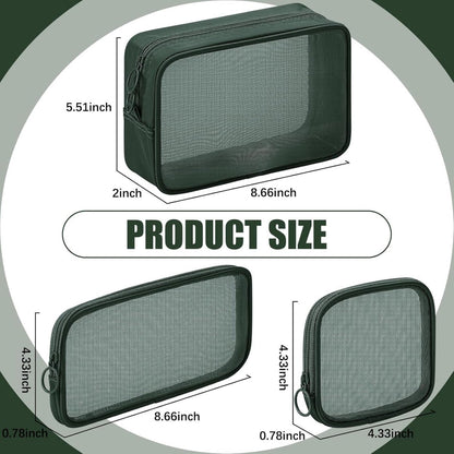 pieces - Cosmetic bag - Travel toiletry bag - Storage bag - mesh cosmetic bag - travel bag with zipper - mini makeup bag - for daily accessories - for travel and daily use - small, large, medium - olive green.