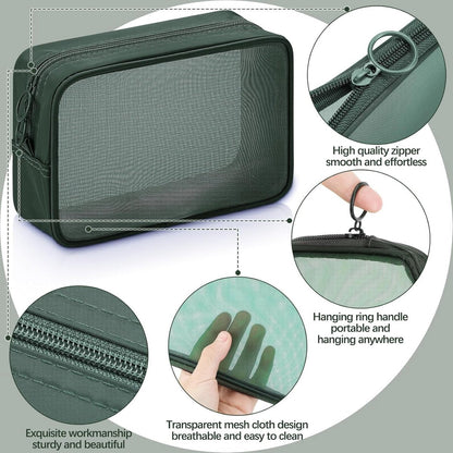 pieces - Cosmetic bag - Travel toiletry bag - Storage bag - mesh cosmetic bag - travel bag with zipper - mini makeup bag - for daily accessories - for travel and daily use - small, large, medium - olive green.