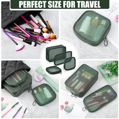 pieces - Cosmetic bag - Travel toiletry bag - Storage bag - mesh cosmetic bag - travel bag with zipper - mini makeup bag - for daily accessories - for travel and daily use - small, large, medium - olive green.