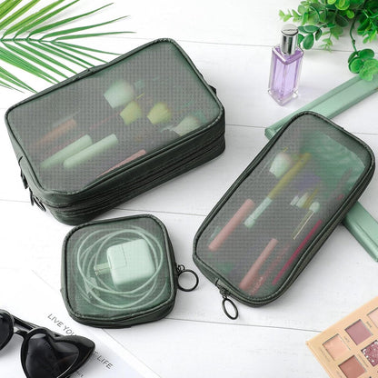 pieces - Cosmetic bag - Travel toiletry bag - Storage bag - mesh cosmetic bag - travel bag with zipper - mini makeup bag - for daily accessories - for travel and daily use - small, large, medium - olive green.