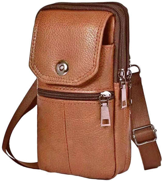 Leather Belt Bag - with Shoulder Strap - Leather Phone Waist Bag - Standing Small Belt Bag - Belt Bag - Men's Leather Shoulder Bag - Phone Holder - Vertical Phone Holder - Waist Belt - Smartphone Bag - Organizer - Waist Bag - Wallet - Shoulder Bag - Yello.
