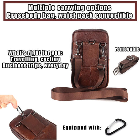 Leather Belt Bag - with Shoulder Strap - Leather Phone Waist Bag - Standing Small Belt Bag - Belt Bag - Men's Leather Shoulder Bag - Phone Holder - Vertical Phone Holder - Waist Belt - Smartphone Bag - Organizer - Waist Bag - Wallet - Shoulder Bag - Yello.