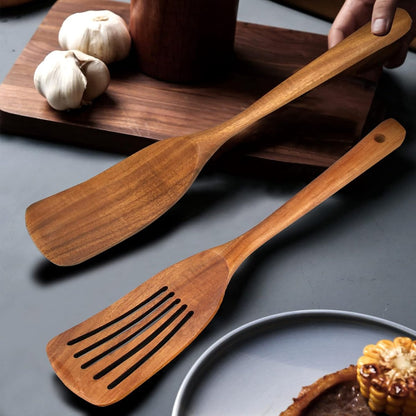 2 pieces - 33*6.5 cm - wooden spatulas - cooking utensil set - wok spatulas - spatula - kitchen utensils - flat wok pancake spatula - kitchen accessories - non-stick pan - brown