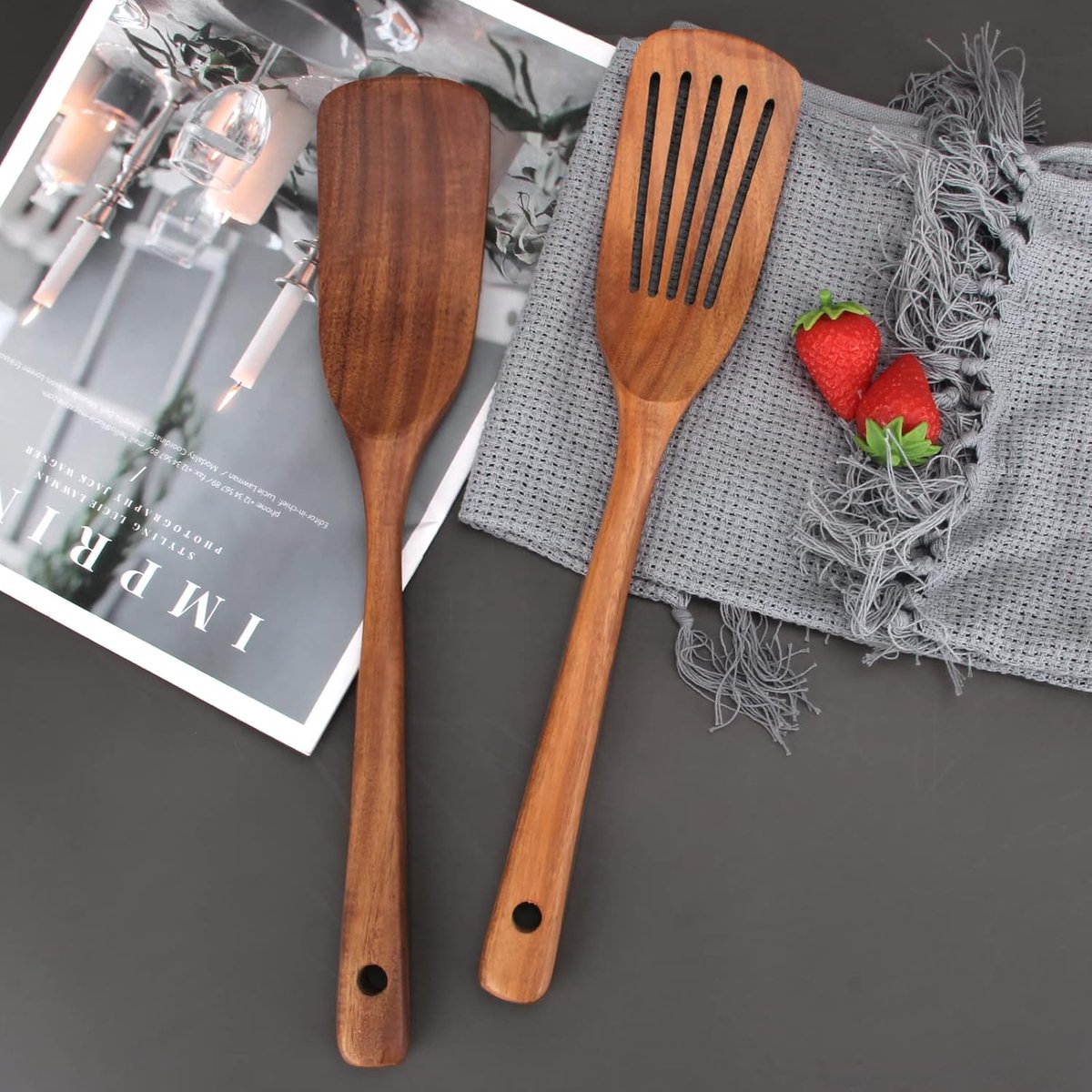2 pieces - 33*6.5 cm - wooden spatulas - cooking utensil set - wok spatulas - spatula - kitchen utensils - flat wok pancake spatula - kitchen accessories - non-stick pan - brown