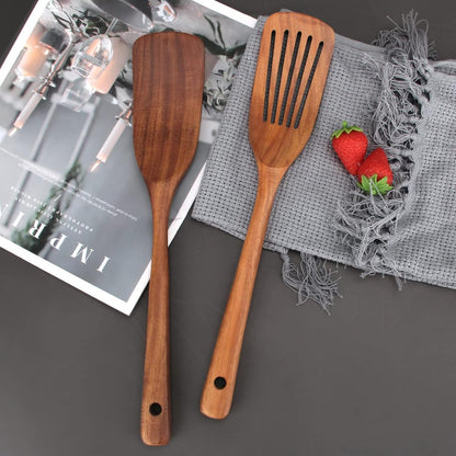 2 pieces - 33*6.5 cm - wooden spatulas - cooking utensil set - wok spatulas - spatula - kitchen utensils - flat wok pancake spatula - kitchen accessories - non-stick pan - brown