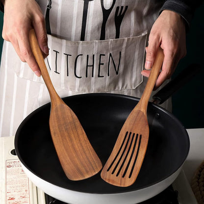 2 pieces - 33*6.5 cm - wooden spatulas - cooking utensil set - wok spatulas - spatula - kitchen utensils - flat wok pancake spatula - kitchen accessories - non-stick pan - brown