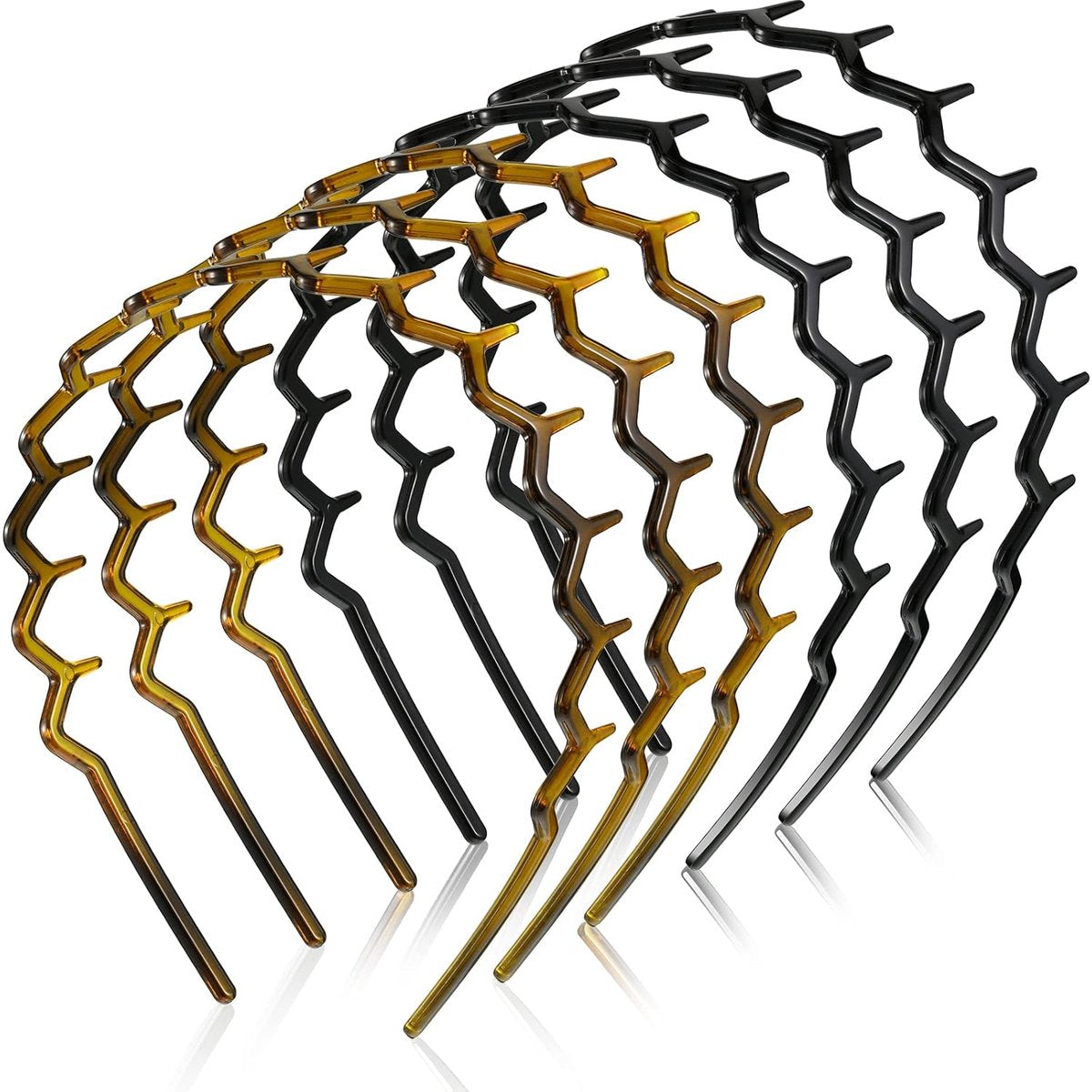 Pieces Zigzag Headbands - Women's Hairbands - for thick curly hair - plastic shark tooth combs - Hair Accessories - sawtooth headbands - plastic wavy tooth headbands - for men and women - black, brown.