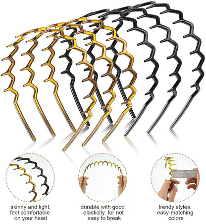 Pieces Zigzag Headbands - Women's Hairbands - for thick curly hair - plastic shark tooth combs - Hair Accessories - sawtooth headbands - plastic wavy tooth headbands - for men and women - black, brown.